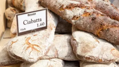 Kusky italského chleba Ciabatta s popiskem v angličtině.
