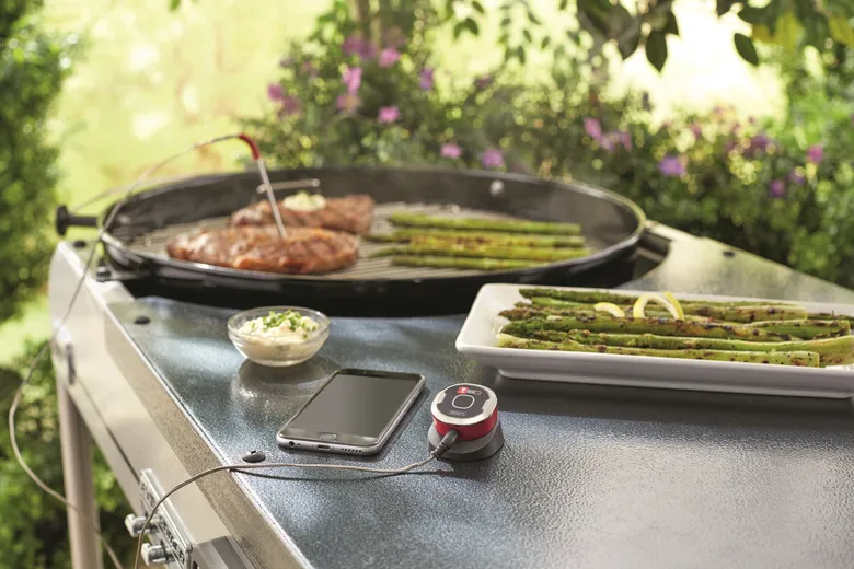 Grilované špenátové tyčinky s masem na venkovním grilu.